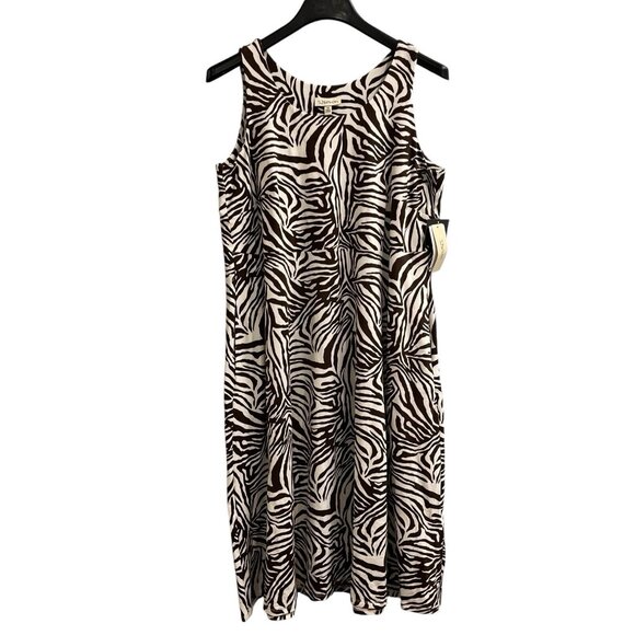 52 Seven Dress Womens 1X Brown Animal Print Midi Sheath Sleeveless Office Career - Picture 1 of 7